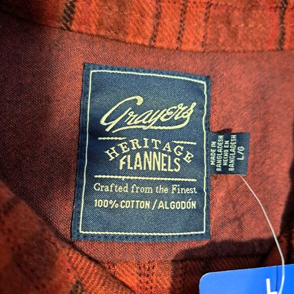 Grayers Men's Heritage Flannels Long Sleeve Shirt Red Plaid Large NWT - Picture 3 of 8